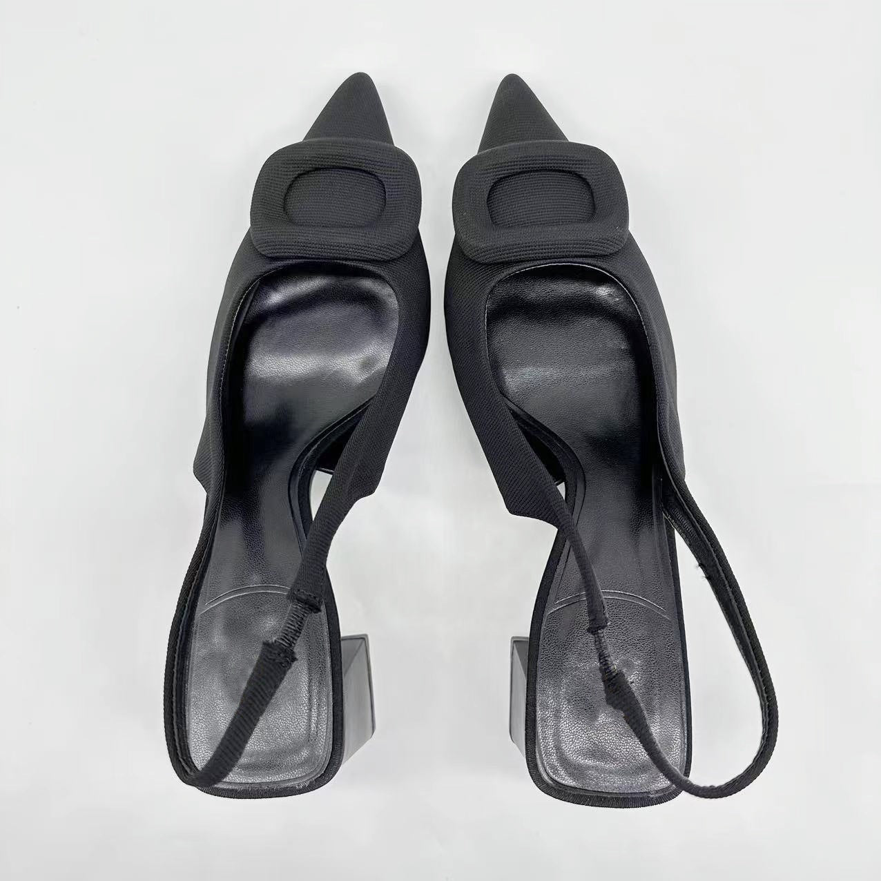 Women's New Fashion Joker Black Ornament Details Platform Shoes Thick Pointed Shoes High Heels Sandals.