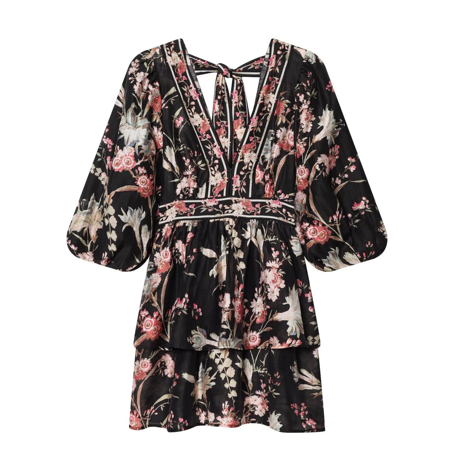 2026 Women's printed V-neck mini dress