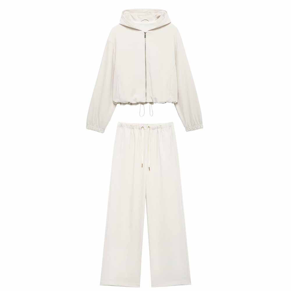 Women's new Fashion casual short hooded flight jacket Coat retro long sleeved zipper women's Coat chic top+Pants Women's suit