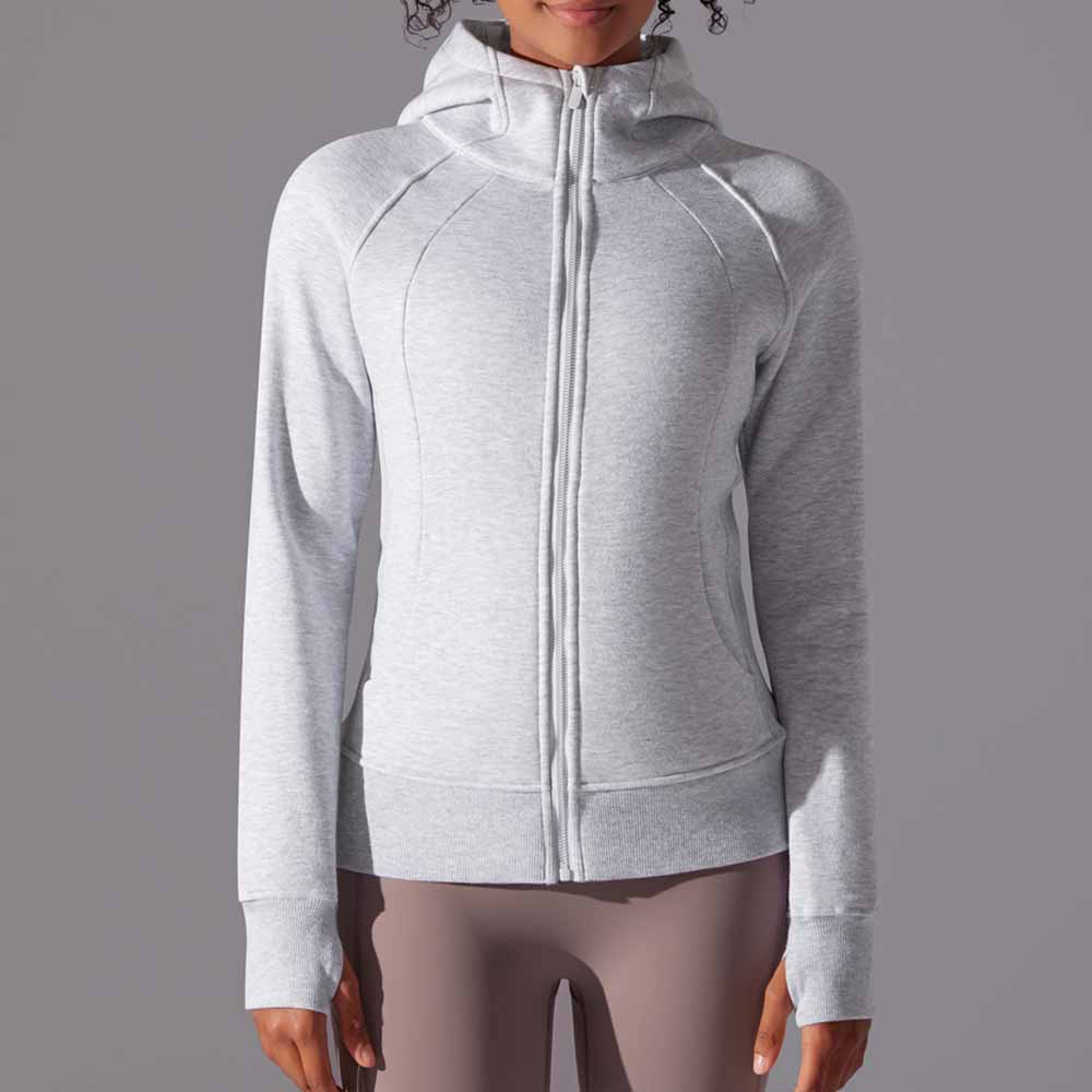 Women's New Solid Color Outdoor Leisure Wear Yoga Training Fitness Jacket Padded Warm Hooded Sports Coat.