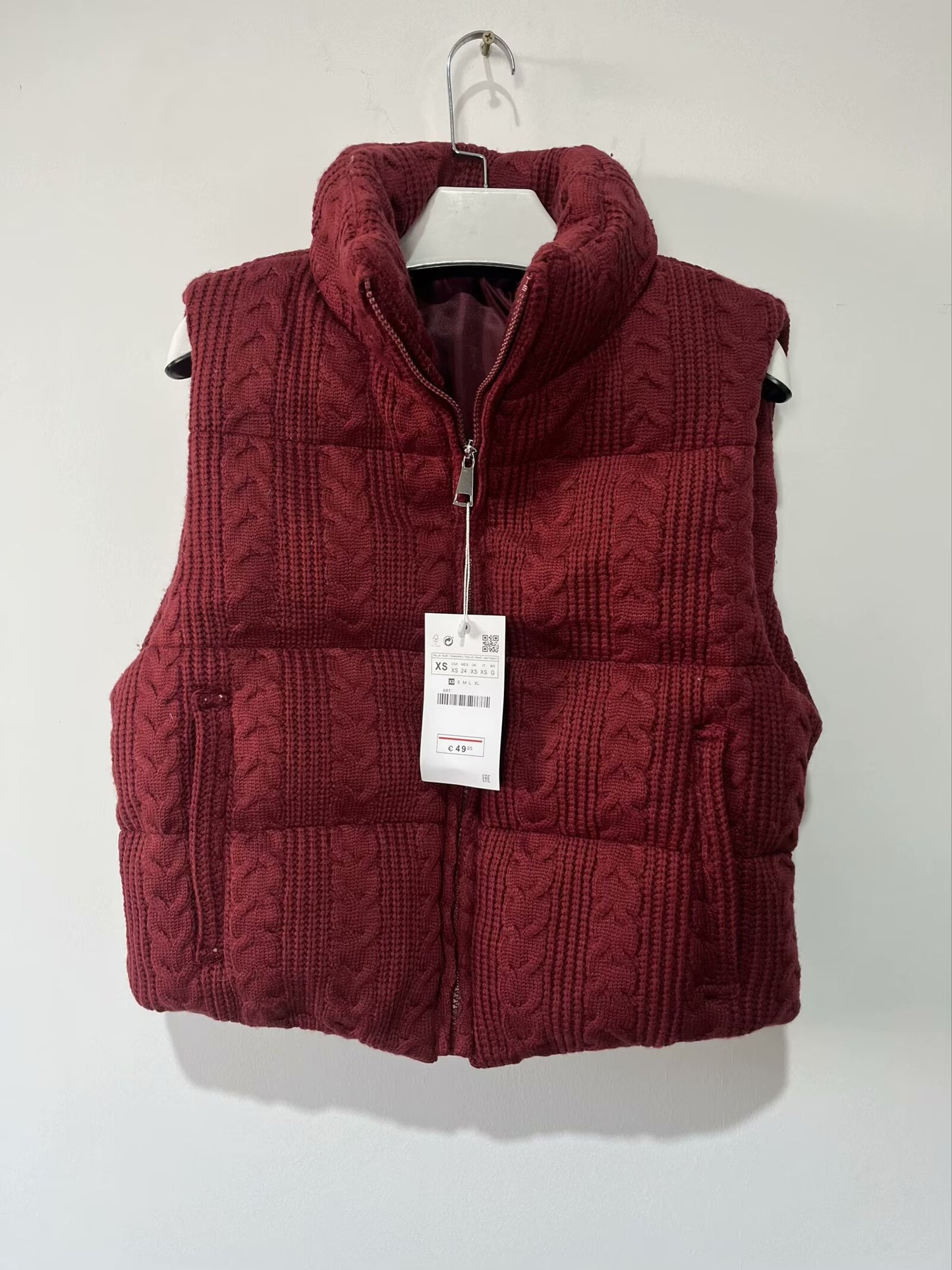 Women's Fashion Chic Temperament Joker Three Salad Chain Knitted Cotton-padded Vest Jacket Retro Sleeveless Pocket Women's Vest