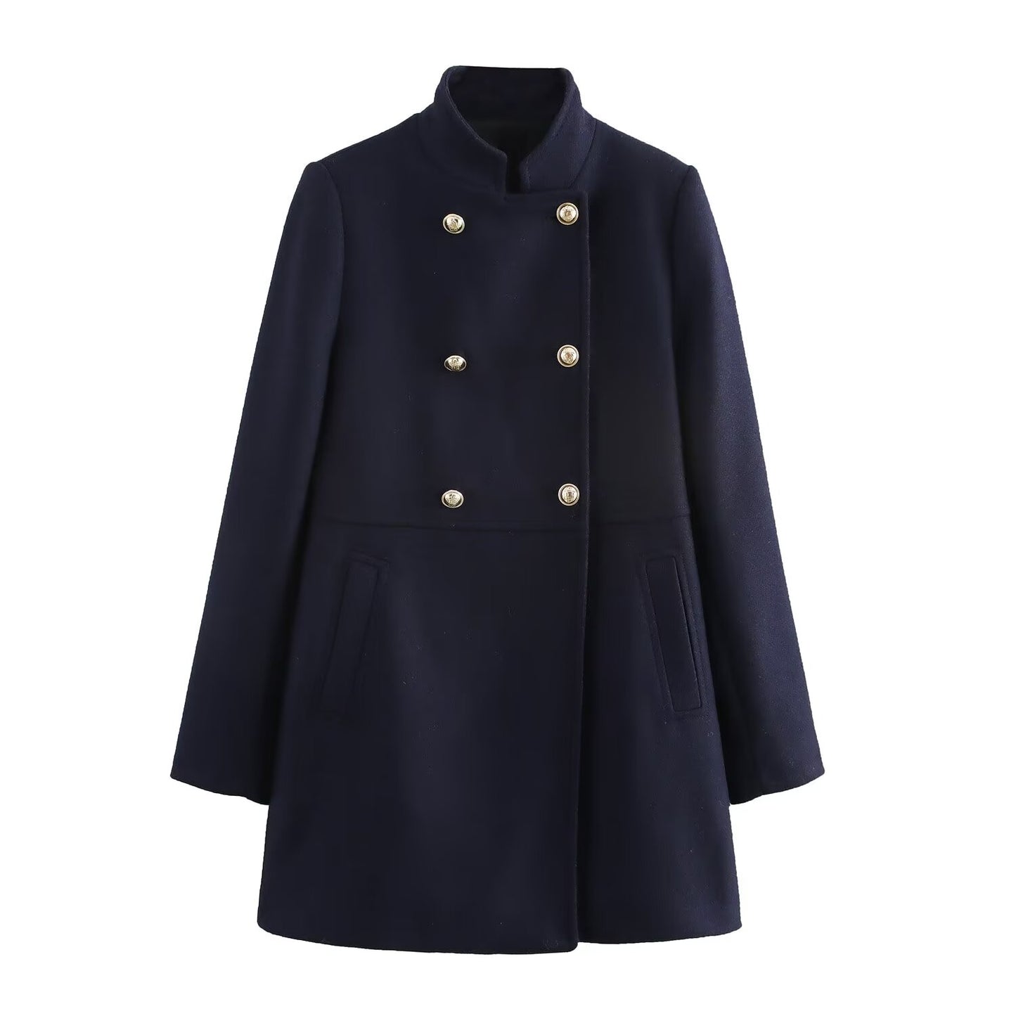 Women's New Fashion Joker Temperament Slim Version Multi-color Blended Exquisite Double-breasted Coat Retro Long-sleeved Coat.