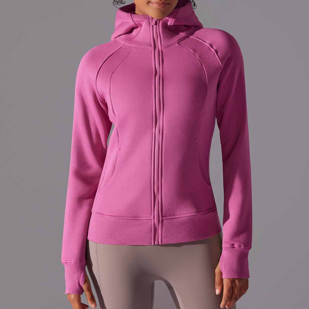 Women's New Solid Color Outdoor Leisure Wear Yoga Training Fitness Jacket Padded Warm Hooded Sports Coat.