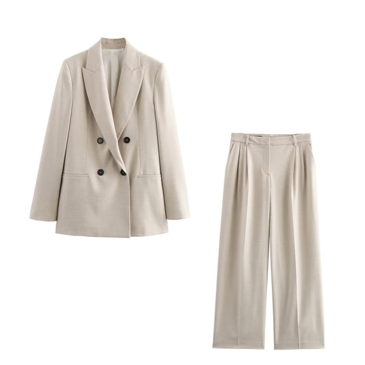 Women's 2025 new fashion pocket decoration loose casual double breasted suit coat retro lapel long sleeved women's coat chic top