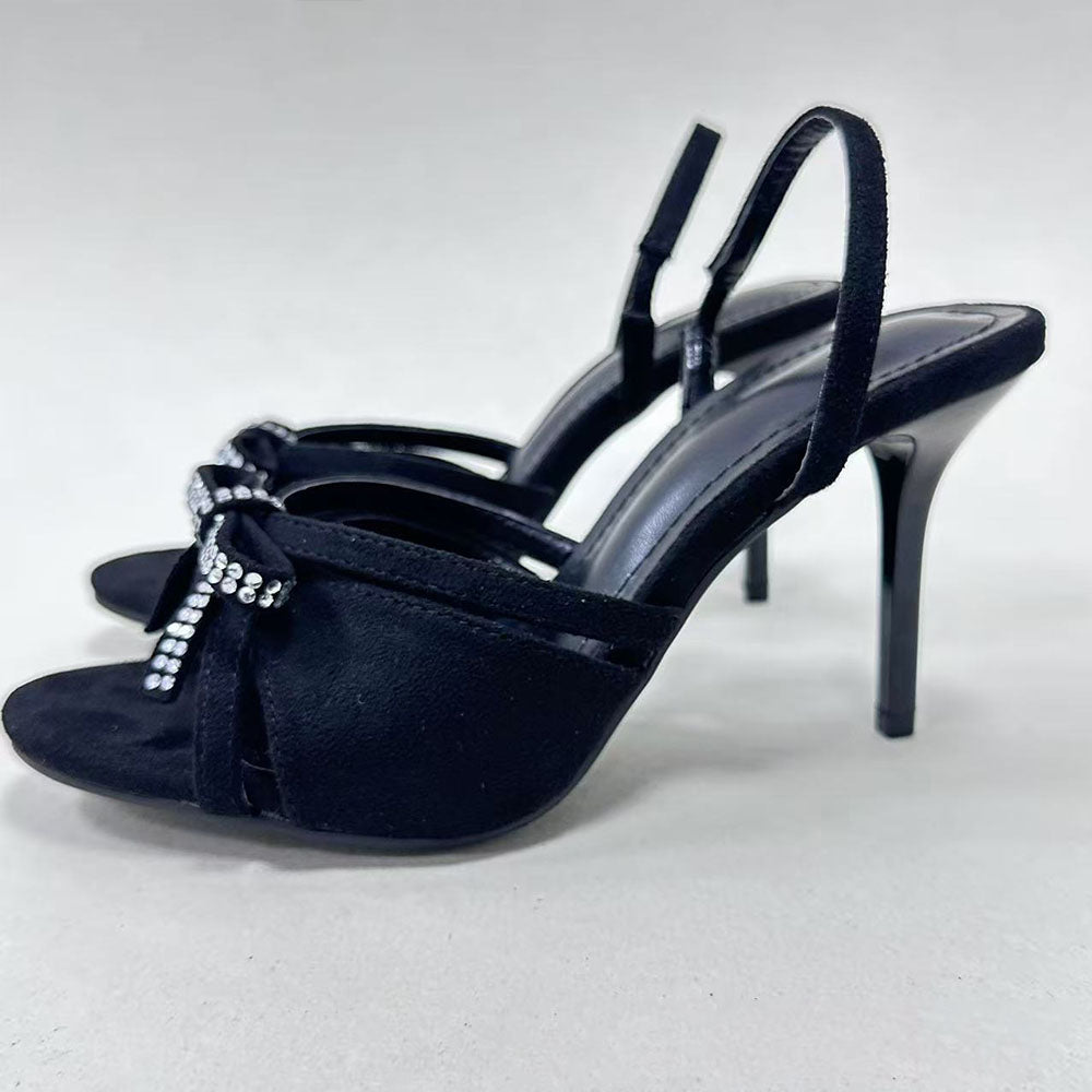 2026 women's new rhinestone bow open toe stiletto heels