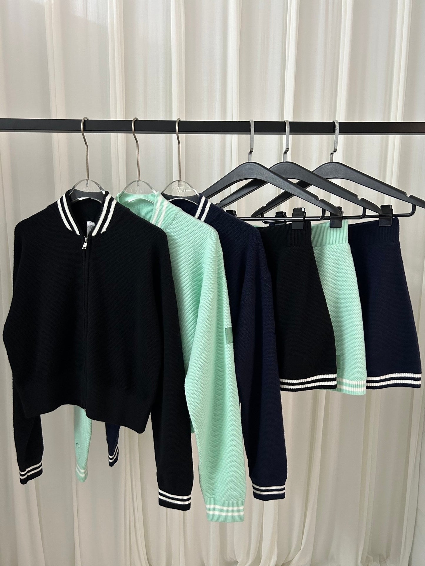 Women's new versatile contrast color baseball collar long sleeve show skirt suit