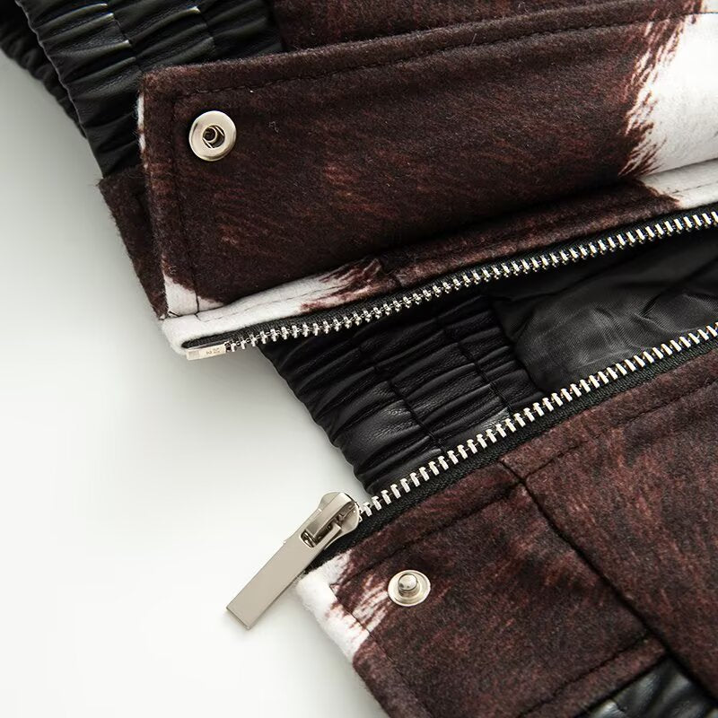 Women's new PU imitation leather splicing jacket Coat