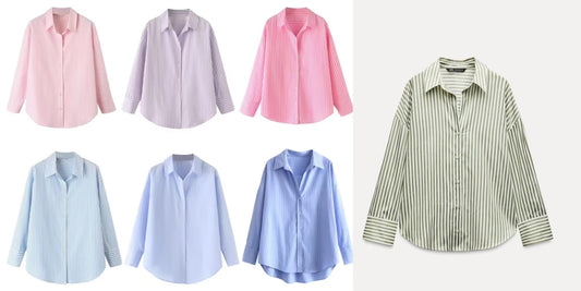 Women's new fashion loose printed striped shirt casual comfortable poplin shirt retro long sleeved button up women's shirt chic top
