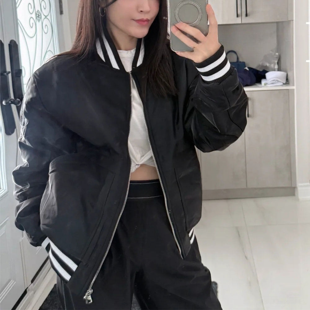 Women's new Joker loose striped bright cotton baseball uniform jacket coat