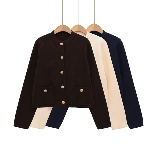 Women's O Neck long sleeved elastic knitted Coat