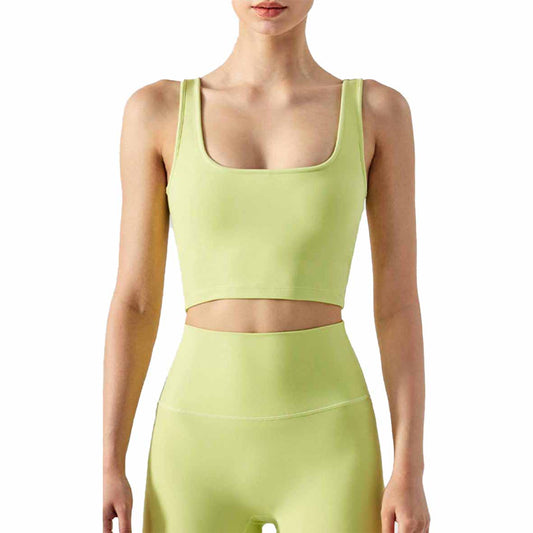 Women's New Square Neck Sports Shock-proof Fitness Running Top Yoga Vest with Chest Pad+average Size High Waist Fitness Quick-drying Tights