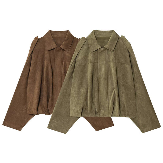 Women's new fashion loose suede effect flying jacket coat