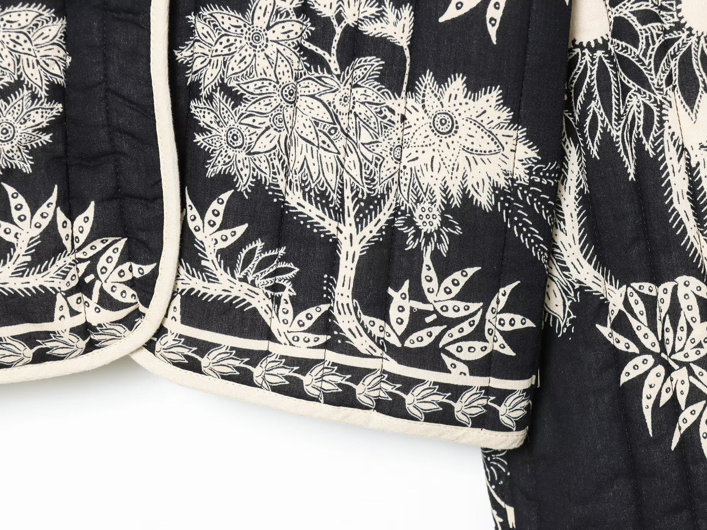 Women's short V-neck printed quilted jacket Coat