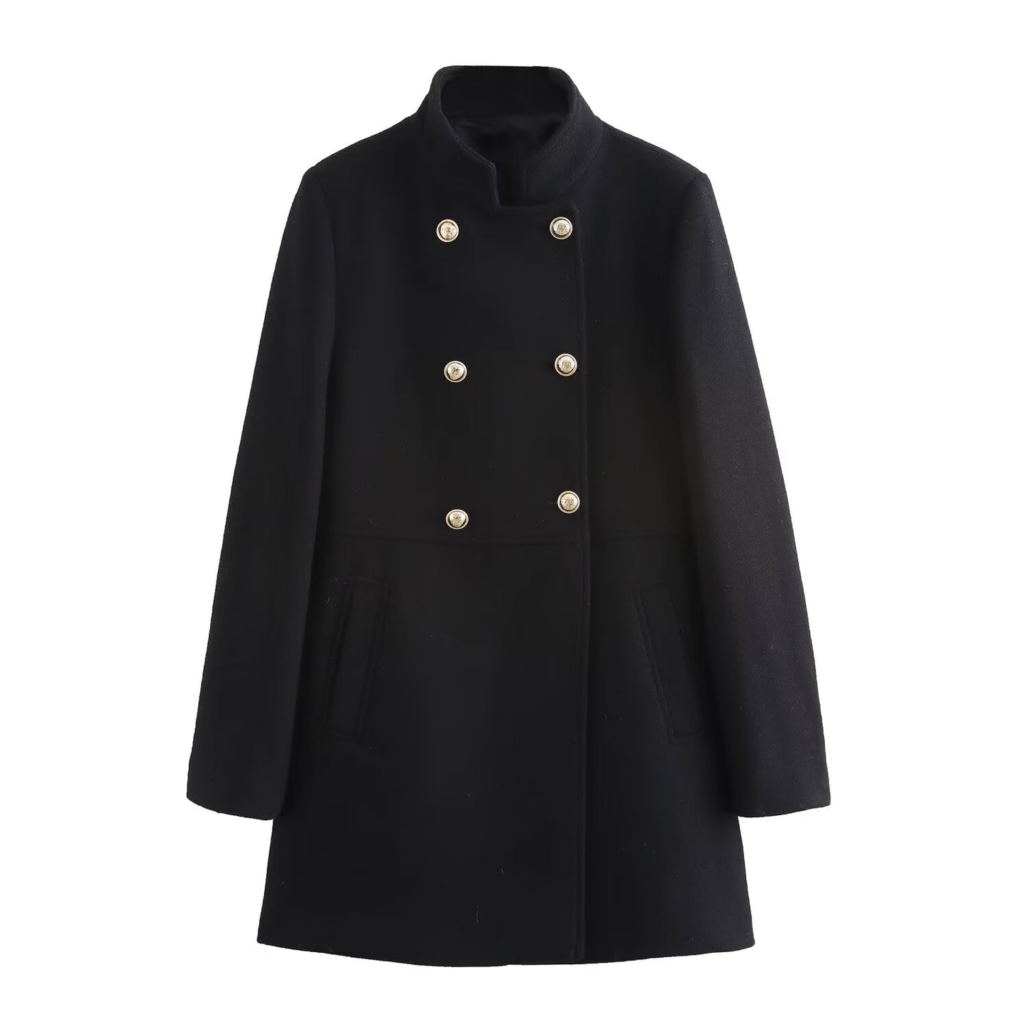 Women's New Fashion Joker Temperament Slim Version Multi-color Blended Exquisite Double-breasted Coat Retro Long-sleeved Coat.