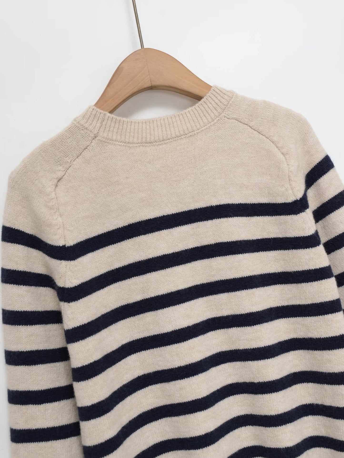 Women's O Neck long sleeved striped knitted sweater