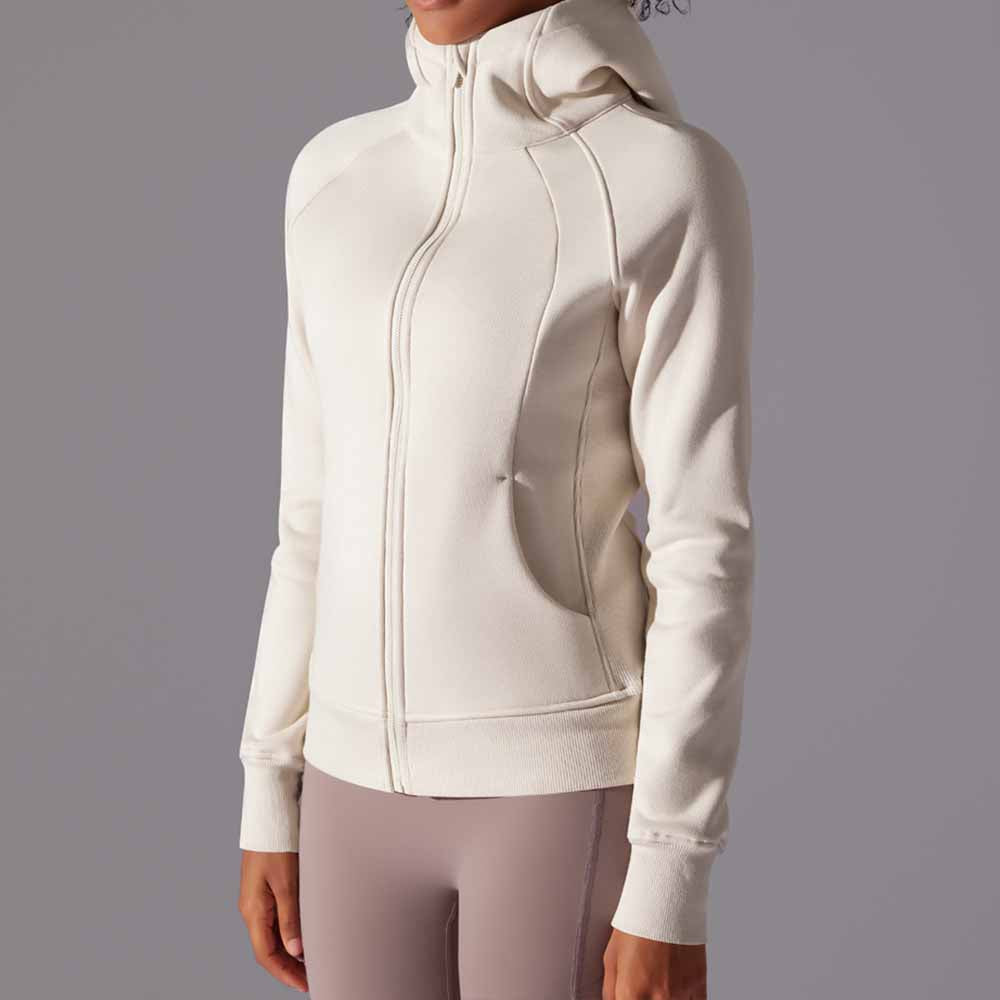 Women's New Solid Color Outdoor Leisure Wear Yoga Training Fitness Jacket Padded Warm Hooded Sports Coat.