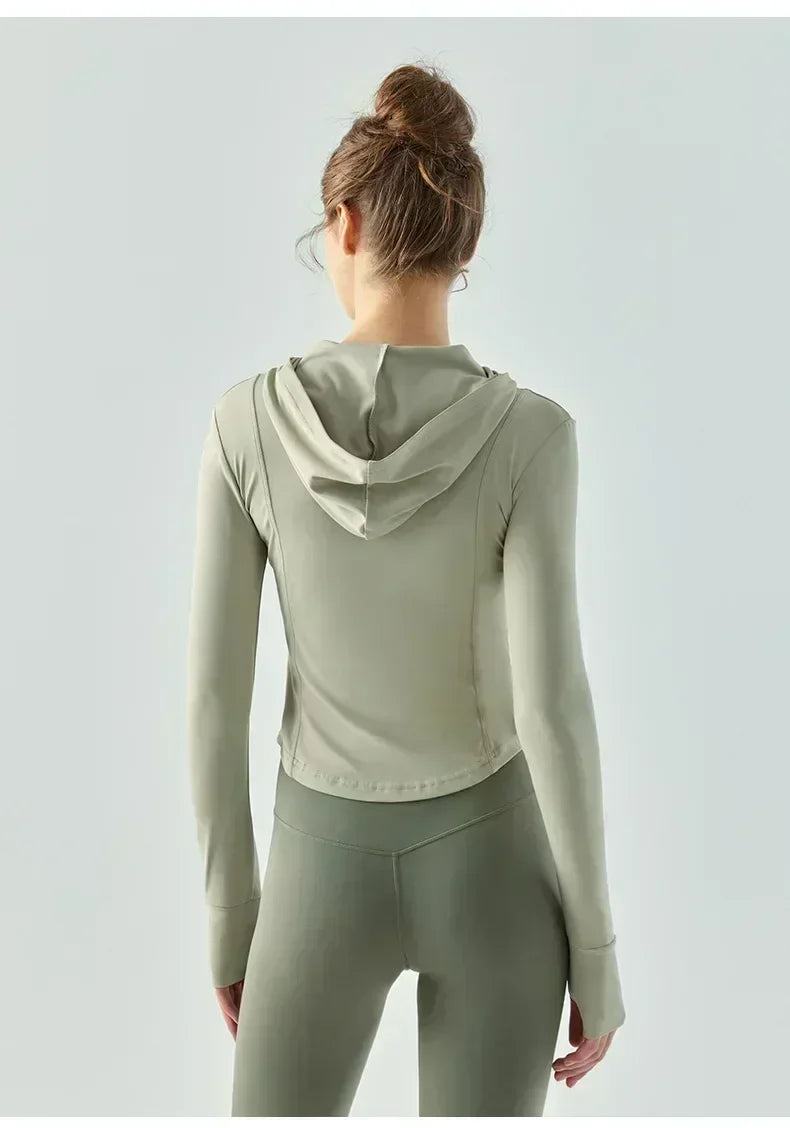 Sports Coat Waist Zipper Hooded Yoga Clothes in Autumn and Winter Long Sleeve Running Tight Fitness Clothes Woman