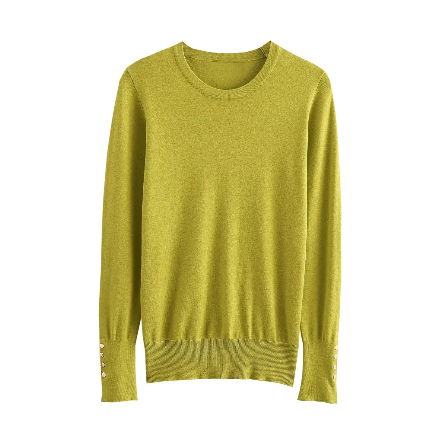 Women's new fashion gold button decoration casual versatile basic style knitted top retro long sleeved women's pullover chic top