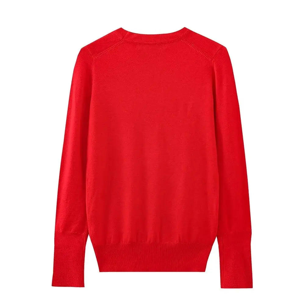 Women's new fashion gold button decoration casual versatile basic style knitted top retro long sleeved women's pullover chic top