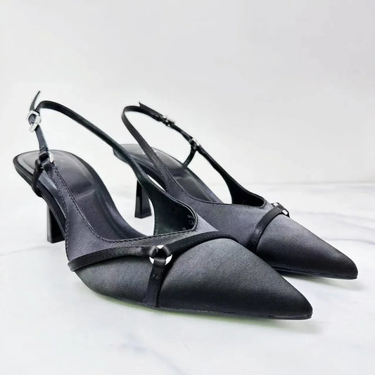 New 2024 Fashion Temperament Women's Shoes Pointed Thin Belt Baotou Sandals Thin Single Shoes