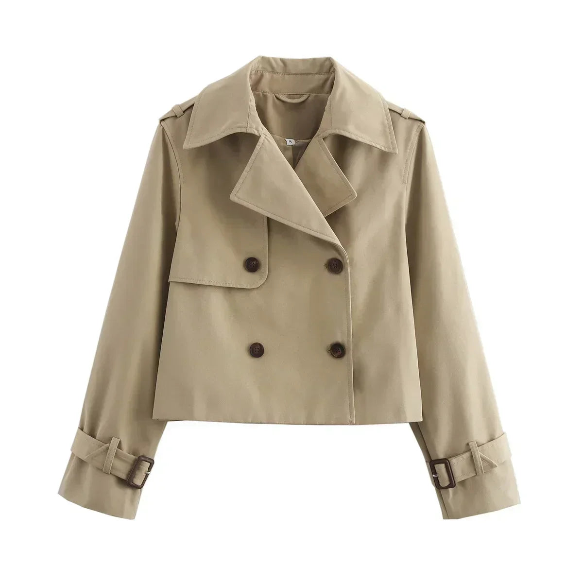 Women's multi-color new fashion loose short casual double breasted windbreaker coat retro long sleeved women's coat