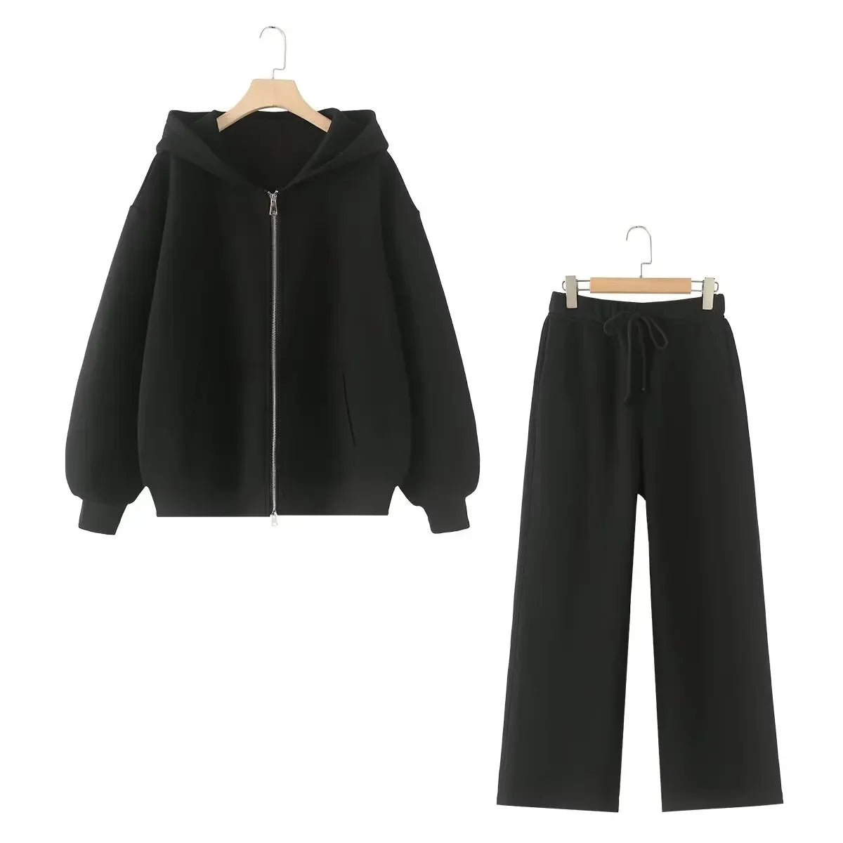 Ladies' new fashion zipper decoration loose cotton blend hooded sweatshirt Retro long sleeved pocket women's pullover chic top