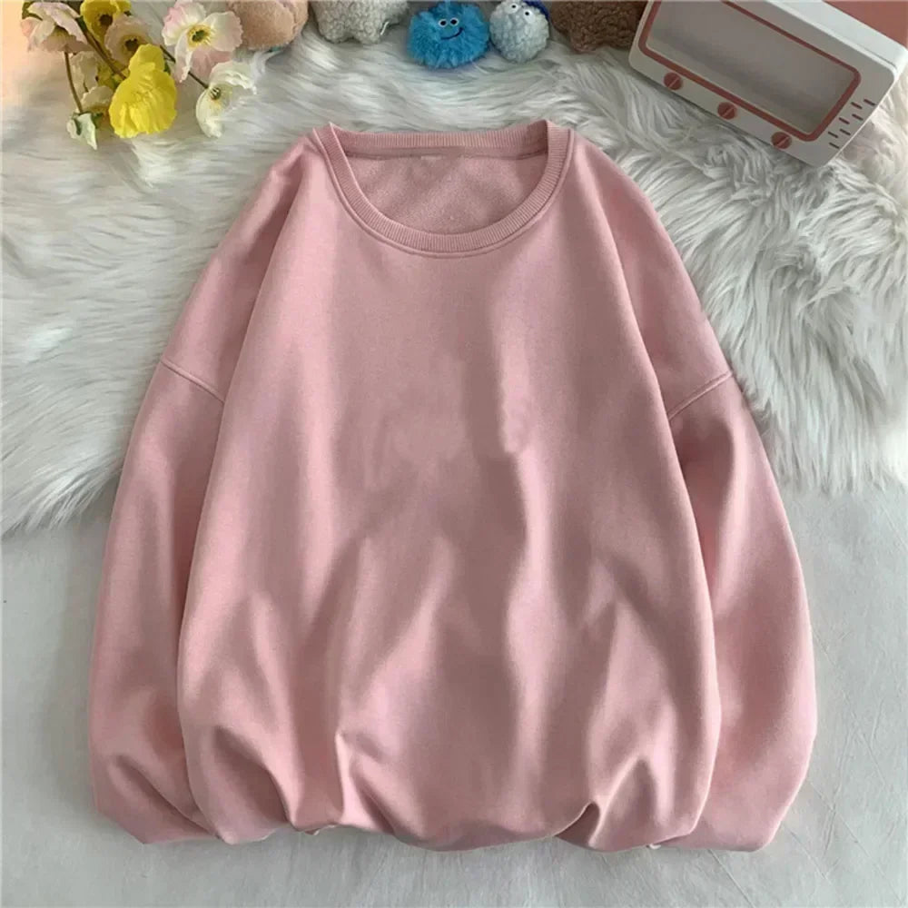 Spring and autumn warm small sweater round neck loose sportswear men and women with casual tops.