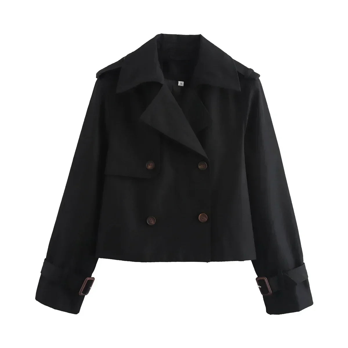 Women's multi-color new fashion loose short casual double breasted windbreaker coat retro long sleeved women's coat