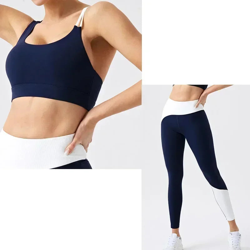 New Color Blocked Yoga Set With Chest Cushion, Sports Vest For Slimming, Running And Fitness Suit Set