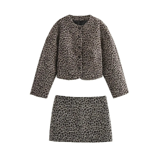 Women's new Fashion slim short single breasted Animal printed striped woolen coat retro O-Neck long sleeved Female coat chic top