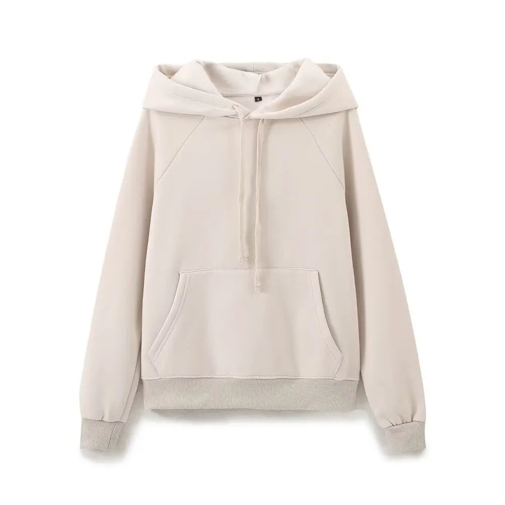 Ladies' new fashion washed effect loose basic style hooded sweatshirt Vintage long sleeved side pocket women's pullover chic top
