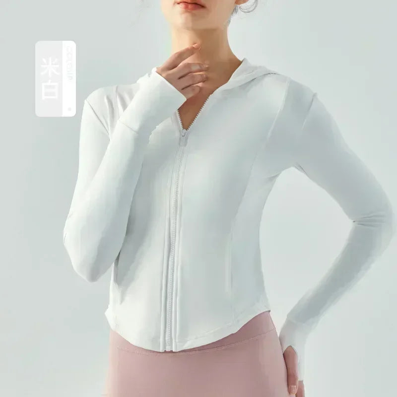 Sports Coat Waist Zipper Hooded Yoga Clothes in Autumn and Winter Long Sleeve Running Tight Fitness Clothes Woman