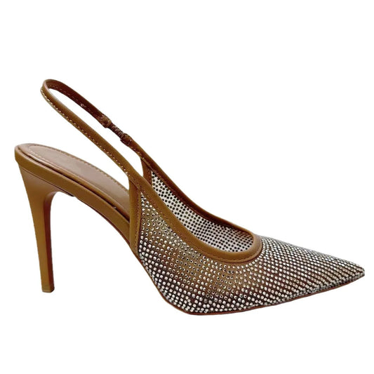 New 2024 Women's Fashion Women's Shoes Brown Fashion Bright Diamond Mesh With Pointed High-heeled Sandals Women.