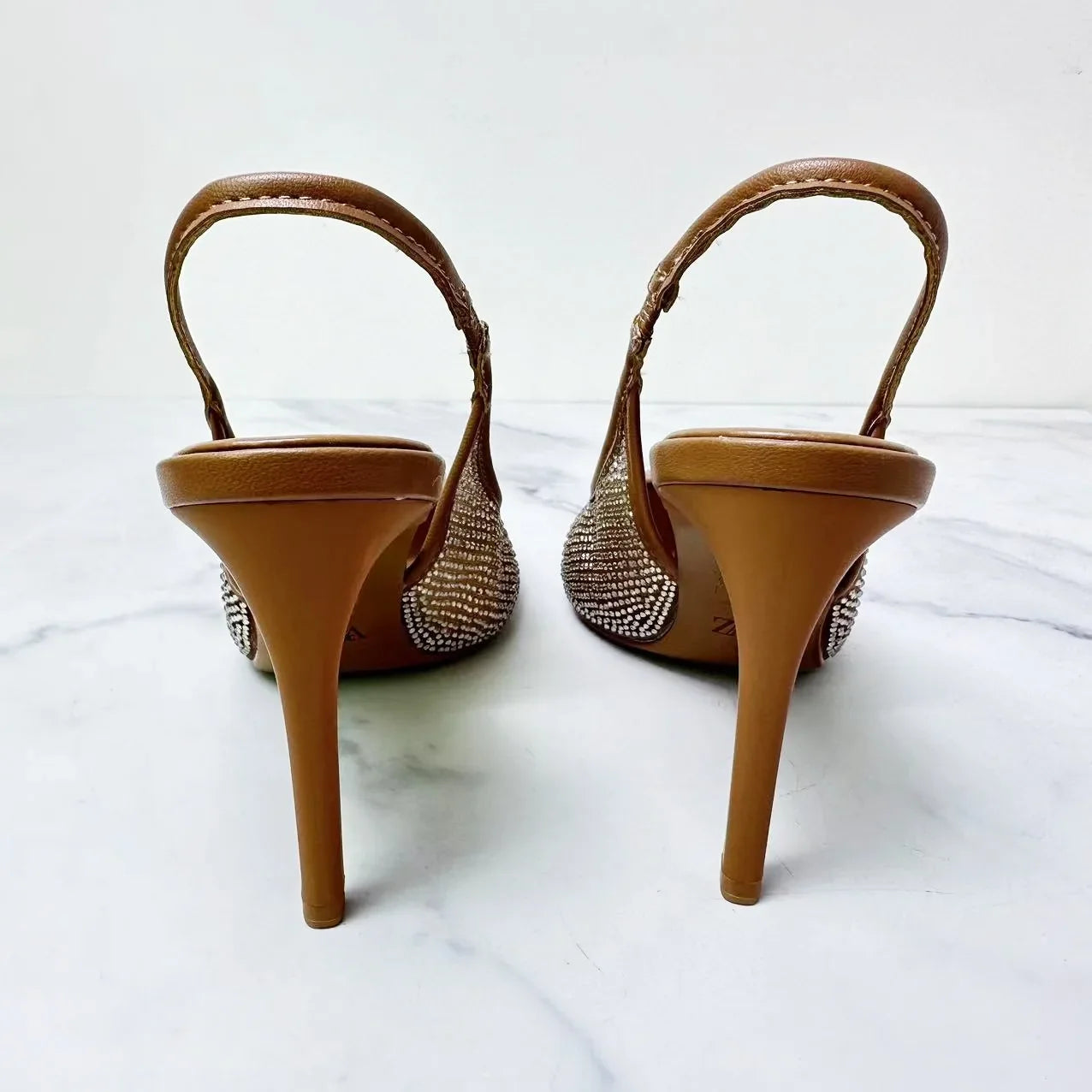 New 2024 Women's Fashion Women's Shoes Brown Fashion Bright Diamond Mesh With Pointed High-heeled Sandals Women.