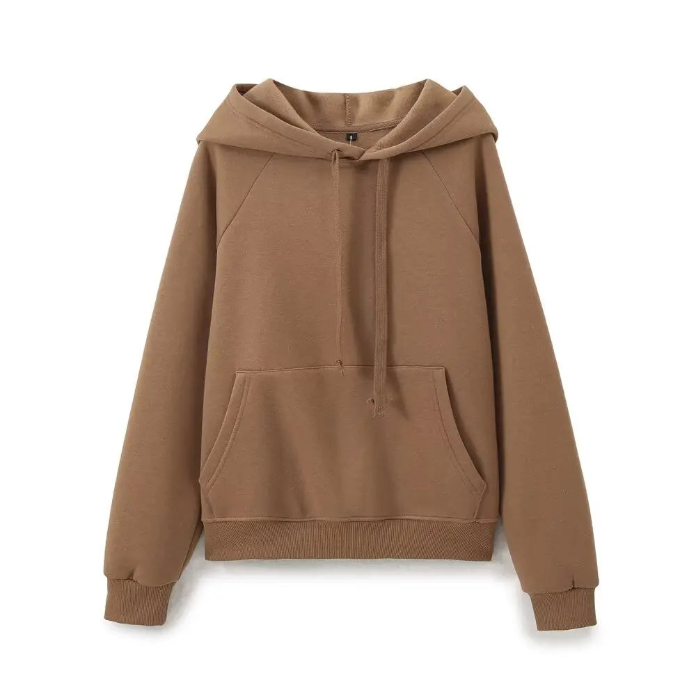 Ladies' new fashion washed effect loose basic style hooded sweatshirt Vintage long sleeved side pocket women's pullover chic top