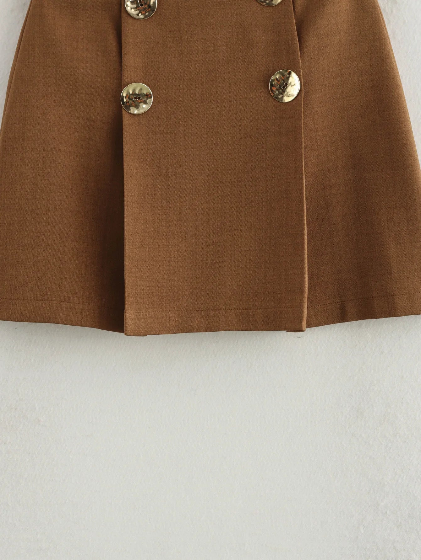 Women's new fashion gold double breasted decoration slim casual pleated mini skirt retro high waisted back zipper women's skirt