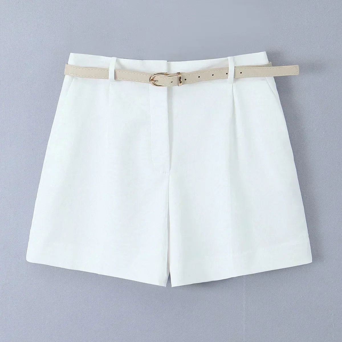 22 Women's 2024 New Chic Fashion Belt Decoration Casual Versatile Pleated Shorts Retro High Waist Side Pocket Women's Shorts