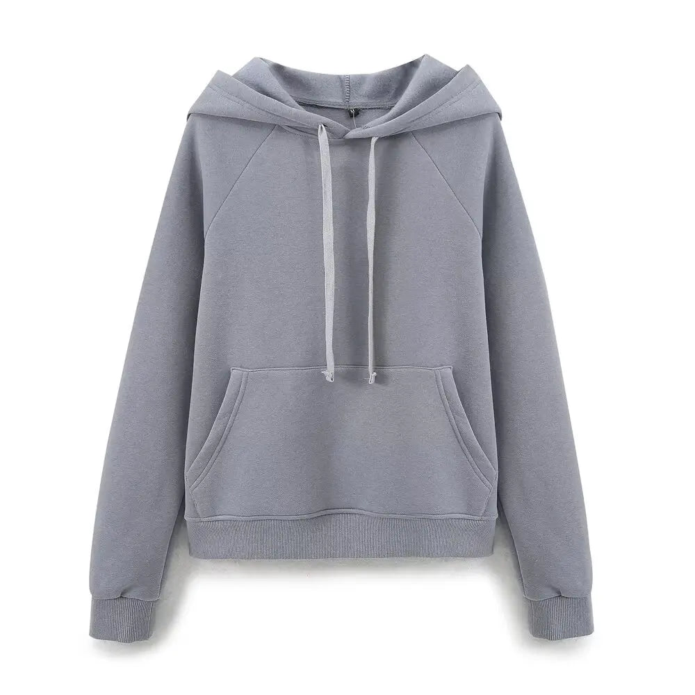 Ladies' new fashion washed effect loose basic style hooded sweatshirt Vintage long sleeved side pocket women's pullover chic top