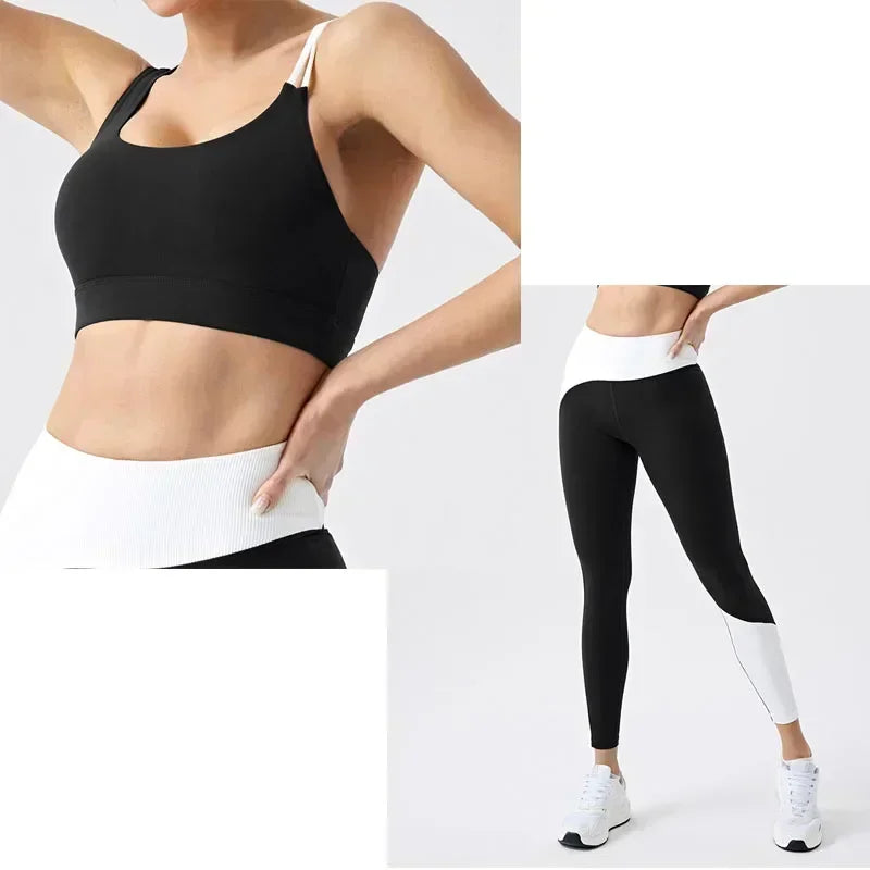 New Color Blocked Yoga Set With Chest Cushion, Sports Vest For Slimming, Running And Fitness Suit Set