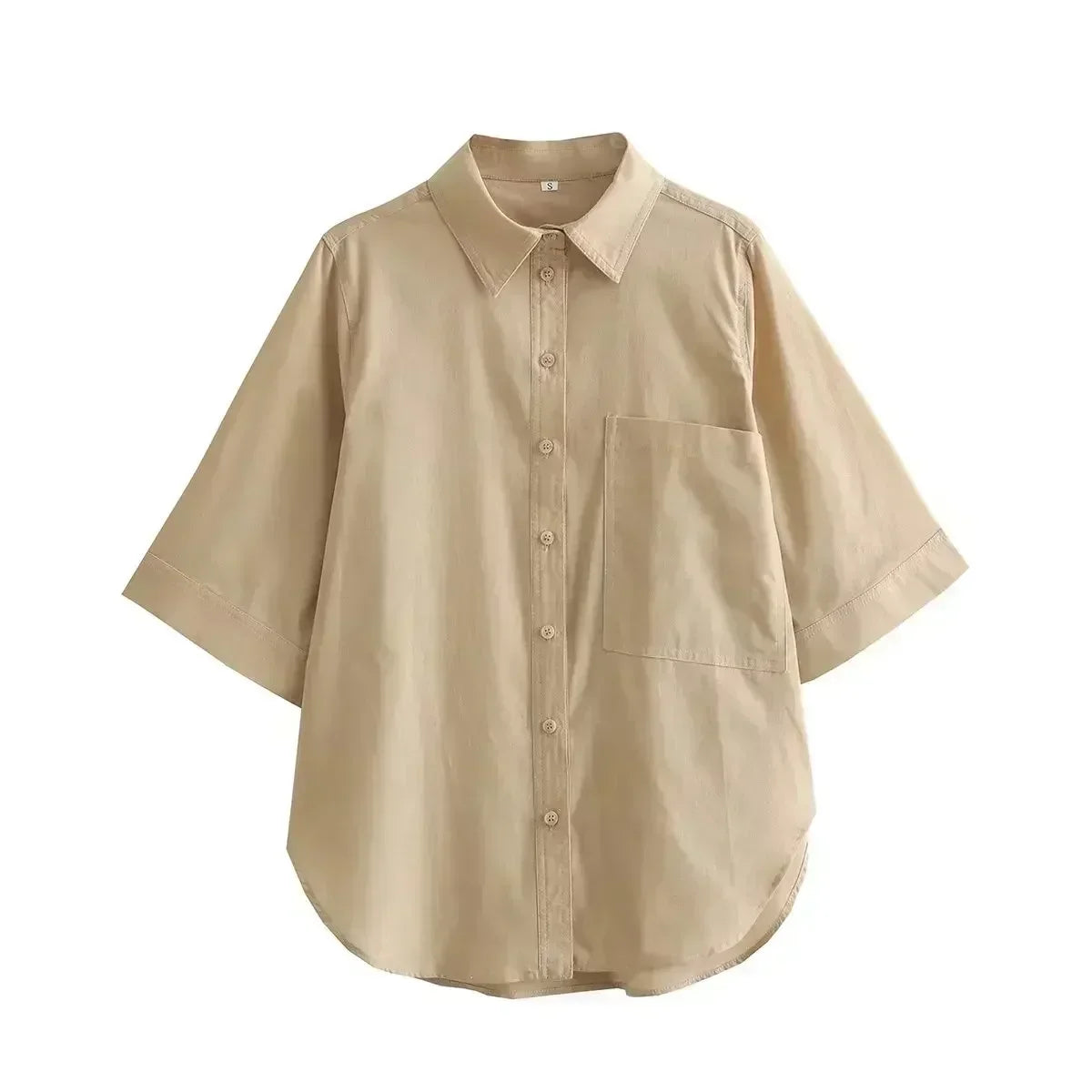 Women's new fashion large pocket decoration loose linen blend casual shirt retro short sleeved Button up women's shirt