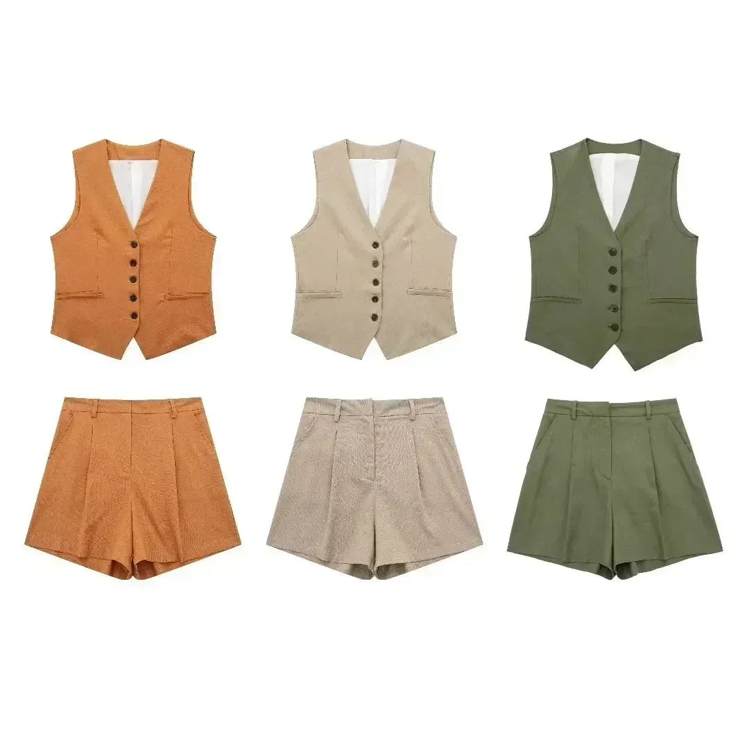 Women 2023 New Fashion Flax blending Tank Tops Vintage sleeveless single-breasted Female Camis Chic Tops