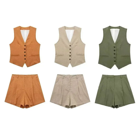 Women 2023 New Fashion Flax blending Tank Tops Vintage sleeveless single-breasted Female Camis Chic Tops