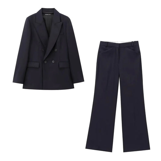 Ladies' new fashion flip pocket decoration casual slim double breasted suit jacket coat retro long sleeved women's Coat chic top