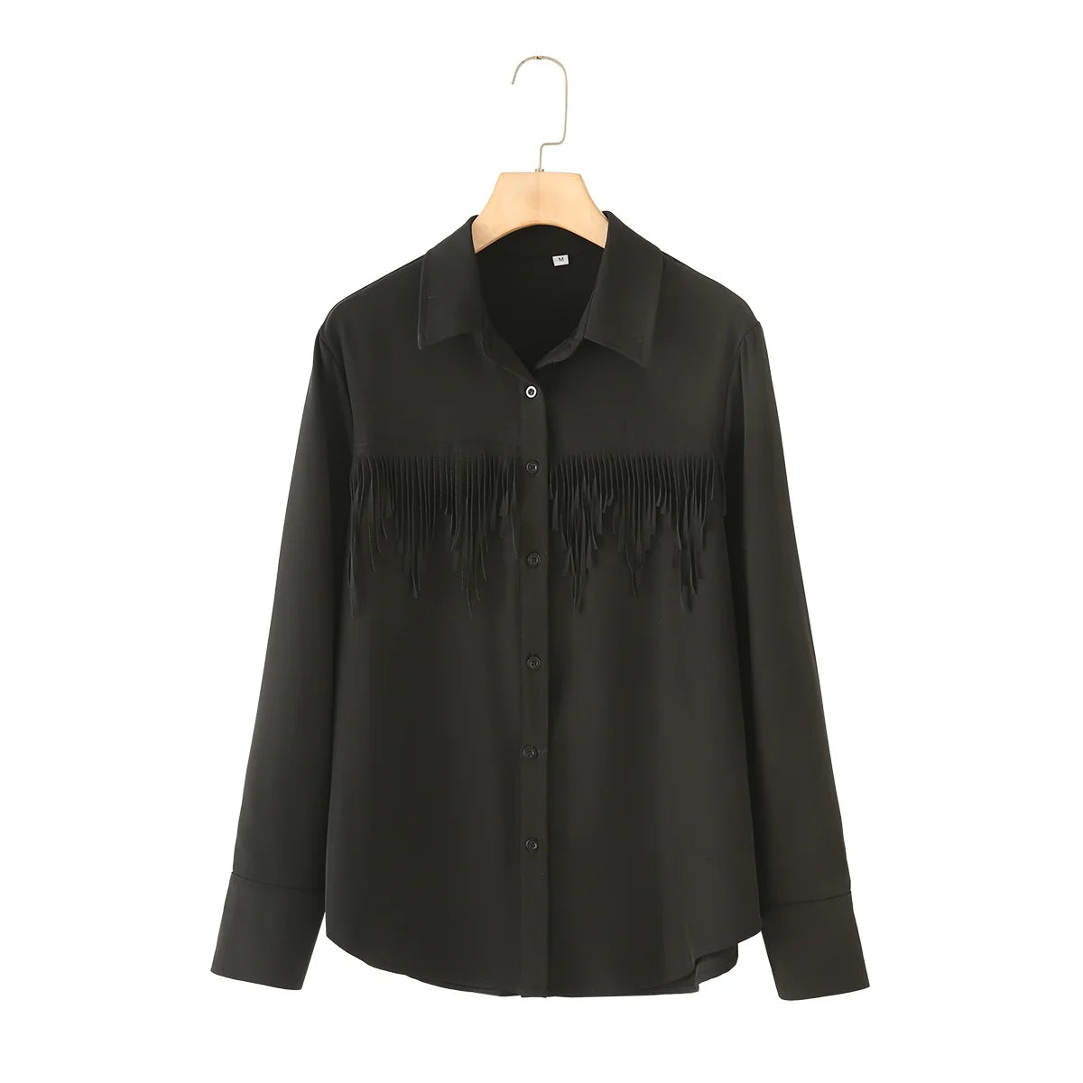 Women's new fashion tassel decoration loose lapel shirt casual single breasted shirt retro long sleeved women's shirt chic top