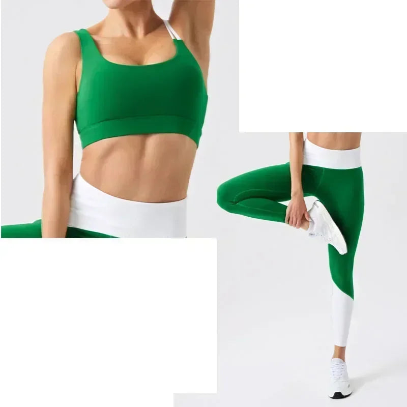 New Color Blocked Yoga Set With Chest Cushion, Sports Vest For Slimming, Running And Fitness Suit Set