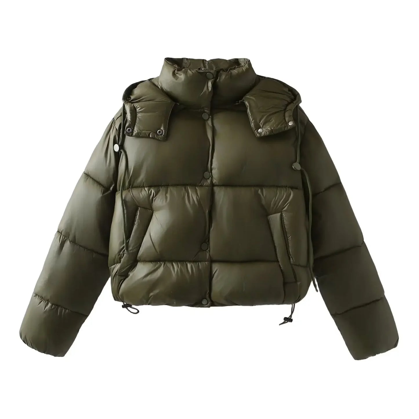 Women's winter fashion with drawstring short single breasted hooded cotton coat retro long sleeved pocket women's coat chic top