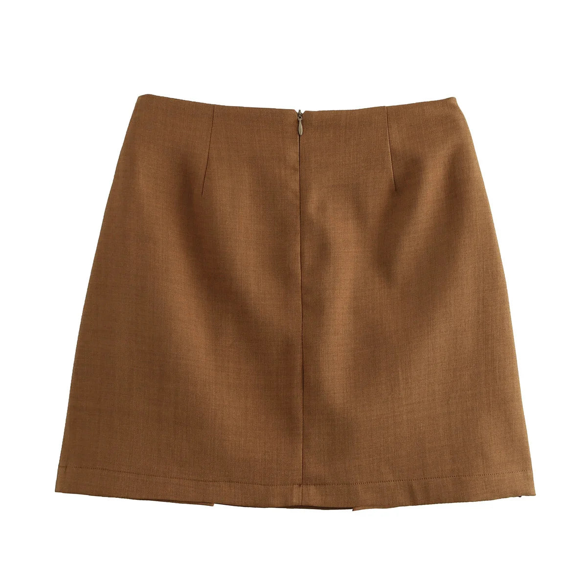 Women's new fashion gold double breasted decoration slim casual pleated mini skirt retro high waisted back zipper women's skirt