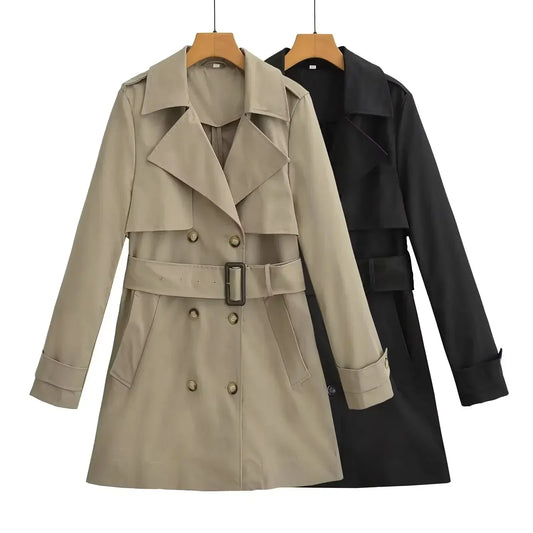 Women's new Fashion With Belt casual basic style long style double breasted trench coat retro long sleeved women's coat chic top