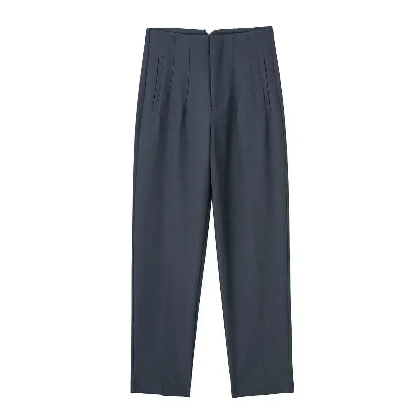 Women's Summer New Chic Fashion Side Pocket Decoration Casual Striped Pants Retro High Rope Zipper Women's Ankle Pants Mujer