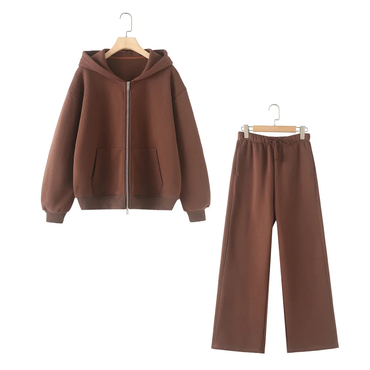 Ladies' new fashion zipper decoration loose cotton blend hooded sweatshirt Retro long sleeved pocket women's pullover chic top